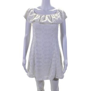 Wren Womens Elastic Off Shoulder Ruffled Shift Dress White Size Small